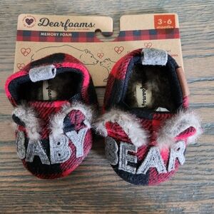 dearfoams Red and Black Plaid 'Baby Bear' Memory Foam Crib Shoes